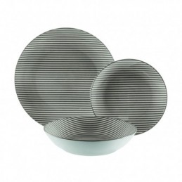 VAJILLA 18 PIEZAS RAYAS GRIS